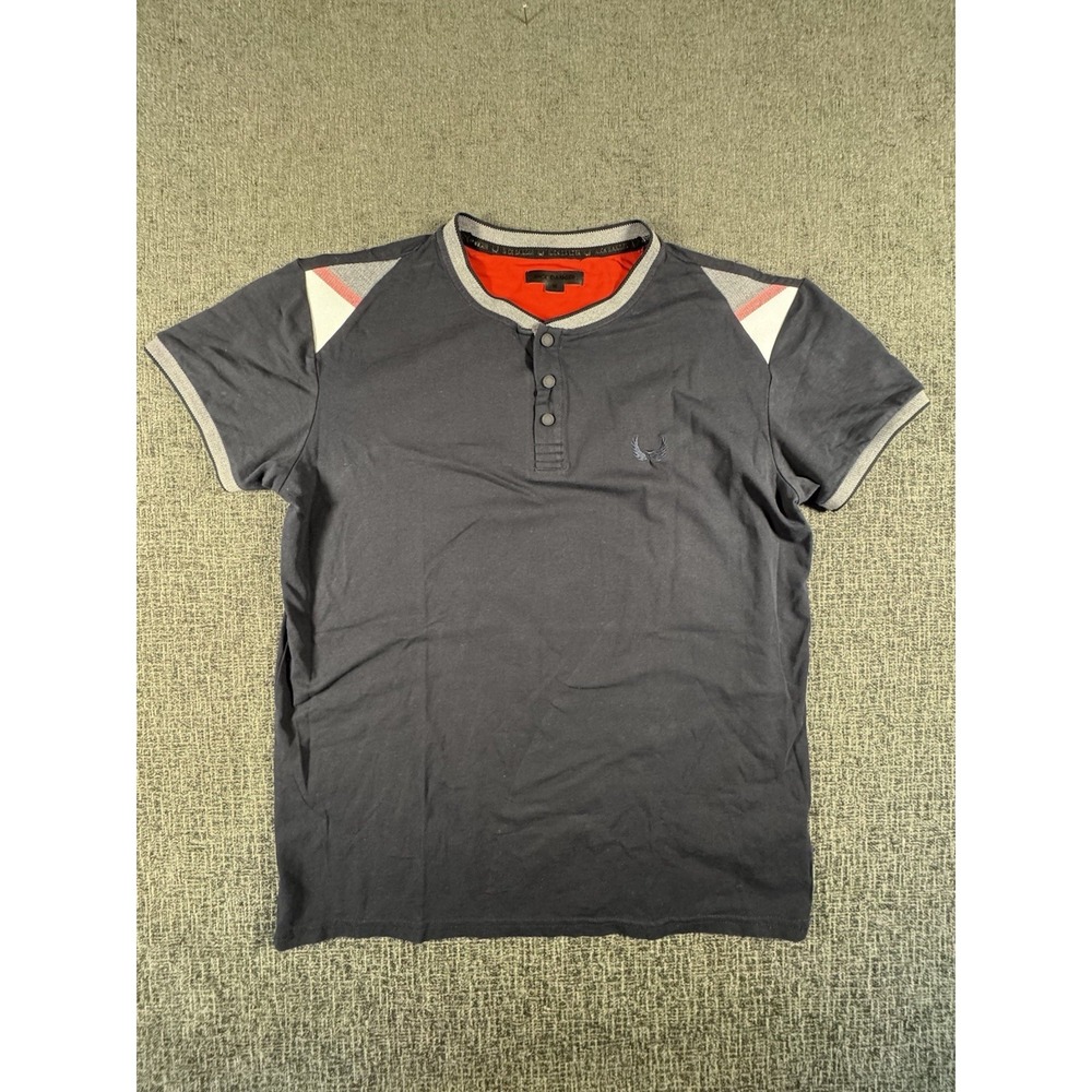 Nick Danger Henley Collar T-Shirt Mens Short Sleeve Medium Navy Blue